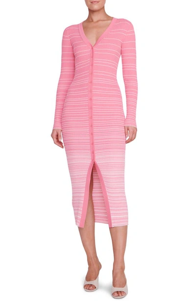 Staud Shoko Stripe Long Sleeve Sweater Dress In Coral Pink White | ModeSens