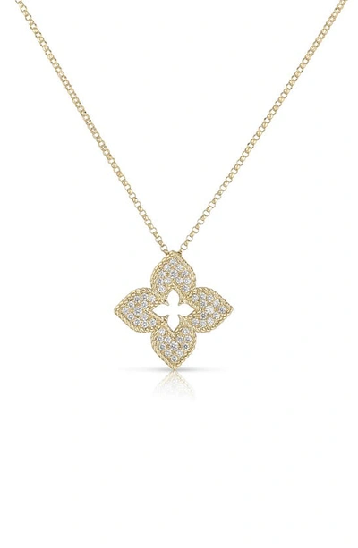 Roberto Coin 18k Yellow Gold Venetian Princess Diamond Flower Pendant Necklace, 17