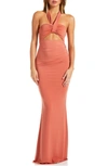 KATIE MAY AMBER HALTER NECK BODY-CON GOWN