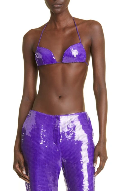 Laquan Smith Sequined Triangle Bra Top In Grape