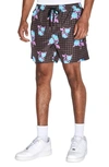 Ksubi Low Res Floral Check Swim Trunks In Brown Multi