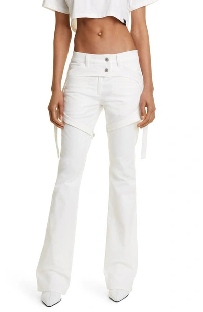 Courrèges Racer Strap Wide Leg Stretch Cotton Pants In White