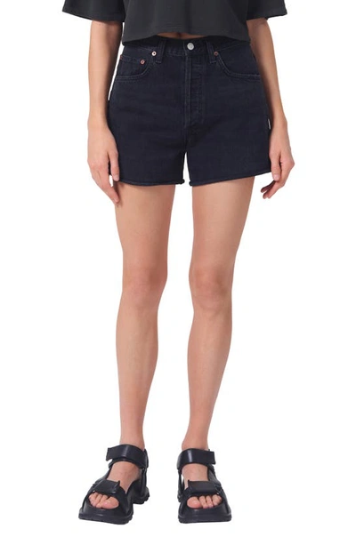 Agolde Black Dee Denim Shorts In Slow Burn