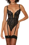 DREAMGIRL DREAMGIRL FISHNET MESH & LACE TEDDY WITH GARTER STRAPS