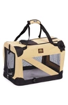 PET LIFE FOLDING ZIPPERED 360 VISTA VIEW FAUX SHEARLING LINED DOG CARRIER