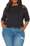 Bluegrey Fishnet Double Notch Sleeve T-shirt In Black