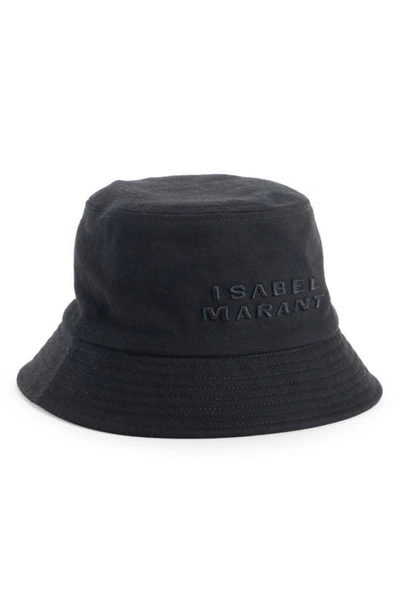 Isabel Marant Haley Logo Embroidered Cotton Canvas Bucket Hat In Black/ Black