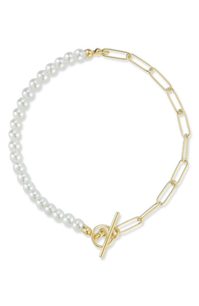 Sphera Milano Sterling Pearl X Paperclip Toggle Bracelet In Gold