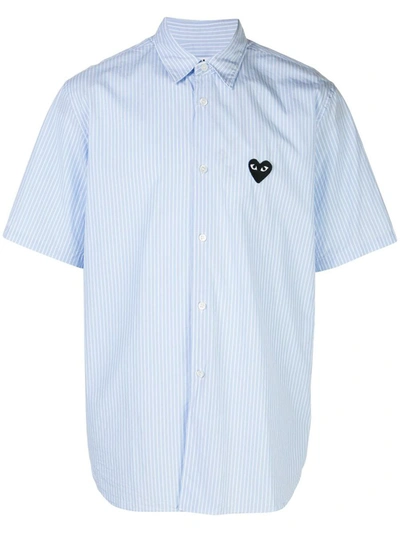 Comme Des Garçons Play Striped Heart Patch Shirt In Blue