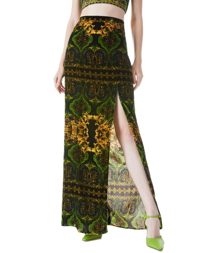 Alice And Olivia Stephine Printed Velvet Maxi Skirt In Green