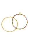 Estella Bartlett Coco Bead And Tourmaline Double Bracelet In Gold Plated