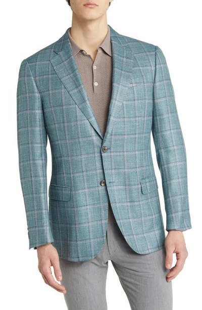 Emporio Armani Textured Windowpane Plaid Sport Coat In Solid Medium Gree