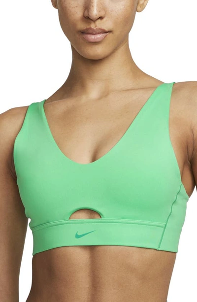 Nike Dri-fit Indy Padded Strappy Cutout Medium Support Sports Bra In Spring Green/ Stadium Green