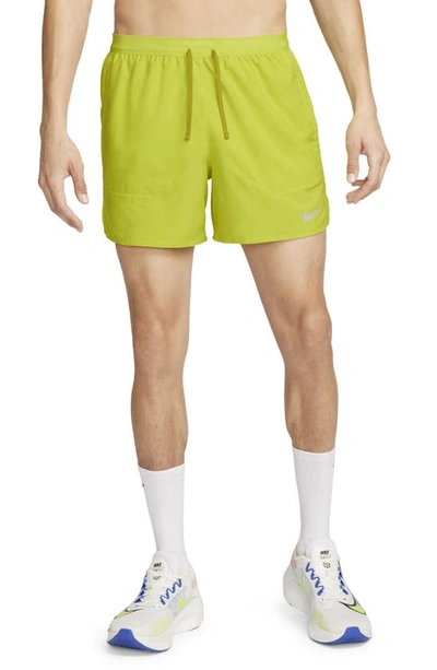 Nike Men's Stride Dri-fit 5" Brief-lined Running Shorts In Bright Cactus/moss