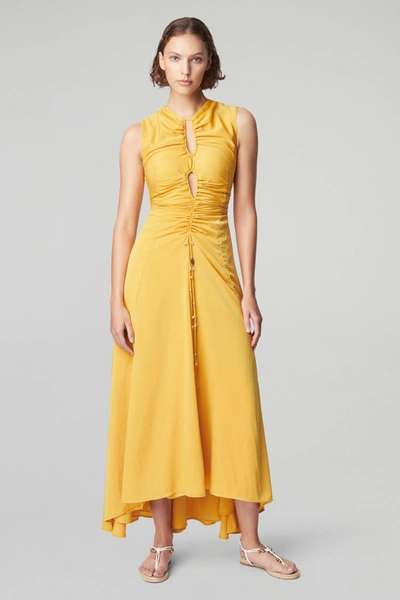 Altuzarra Kaya Asymmetric Ruched Cutout Satin-crepe Dress In Butterscotch