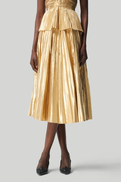 Altuzarra High Waist Pleated Midi Skirt In Gold