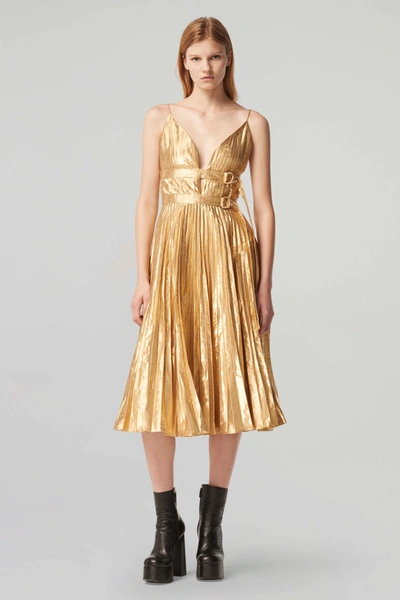 Altuzarra Women's Winda Pleated Metallic Buckle Dress In Gold