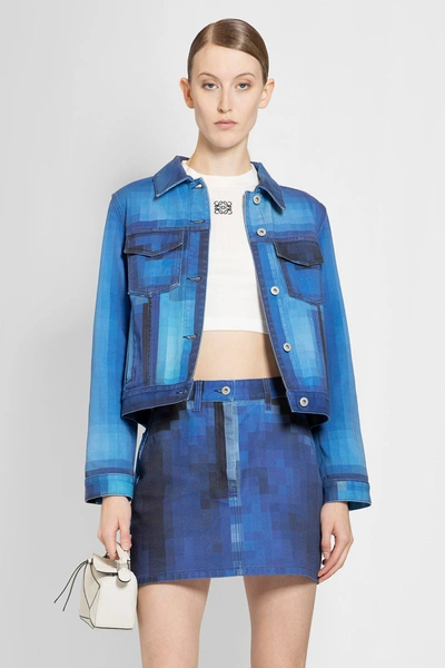 Loewe Pixelated Crop Button-front Jacket In Blue