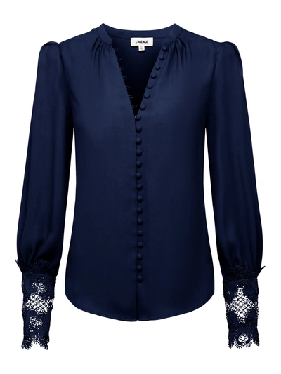L Agence Ava Lace Cuff Blouse In Midnight