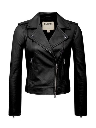 L Agence Biker Leather Jacket In Black