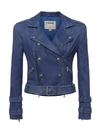 L Agence Billie Belted Leather Moto Jacket In Washed Indigo