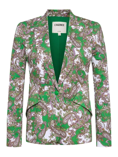 L Agence Chamberlain Blazer In Grass Green Multi Small Paisley