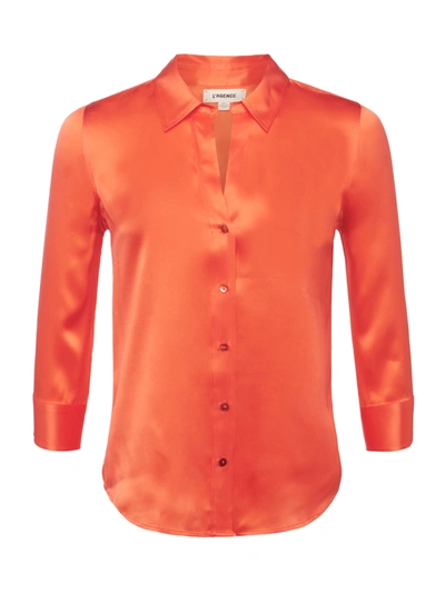 L Agence Women's Dani Three-quarter Sleeve Silk Blouse In Bright Orange