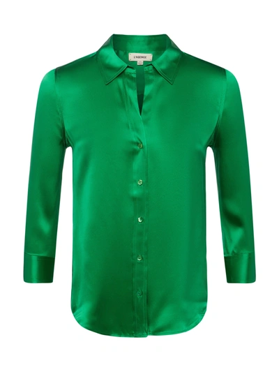 L Agence Dani Silk Charmeuse Blouse In Grass Green