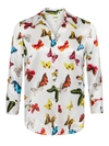 L Agence Dani Three Quarter Sleeve Butterfly Print Silk Blouse In White Multi Butterflies