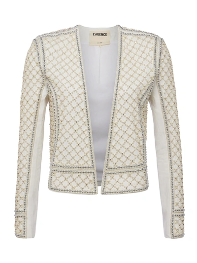 L Agence Esme Embellished Jacket In White Silver