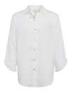 L Agence Harbor Oversize Tab Sleeve Linen Blend Button-up Shirt In Ivory
