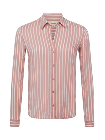 L Agence Holly Striped Button-front Blouse In Rose Tan Ivory