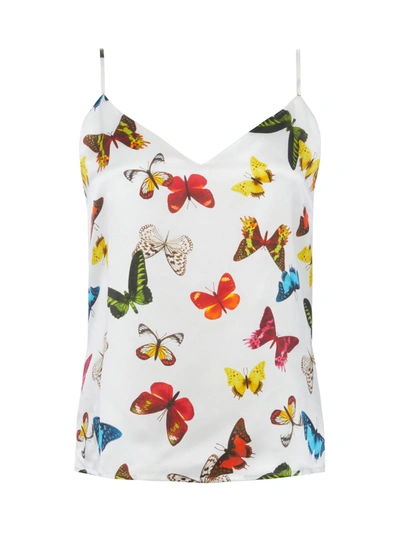 L Agence Jane Camisole Tank In White Multi Butterflies