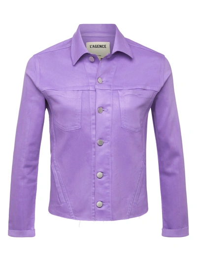 L Agence Janelle Slim Coated Denim Jacket In Orchid Coated