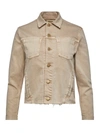 L'agence Janelle Cropped Frayed Stretch-denim Jacket In Biscuit