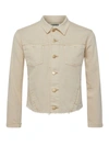 L'agence Janelle Cropped Frayed Stretch-denim Jacket In Oat/mothergoose Contrast