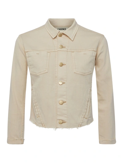 L'agence Janelle Cropped Frayed Stretch-denim Jacket In Coconut Coco