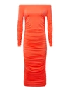 L'agence Kamali Ruched Off-shoulder Midi Dress In Neon Orange