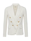 L'agence Kenzie Double-breasted Leather Blazer In Ecru/gold