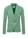 L Agence Kenzie Double Breasted Blazer In Green In Grass Green/ivory
