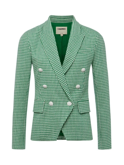 L Agence Women's Kenzie Double-breasted Houndstooth Blazer In Green