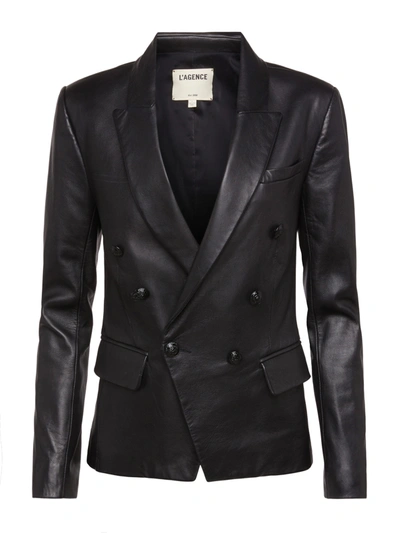 L Agence Kenzie Leather Blazer In Black/black