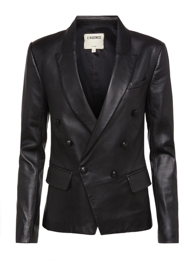 L Agence Kenzie Leather Blazer In Black
