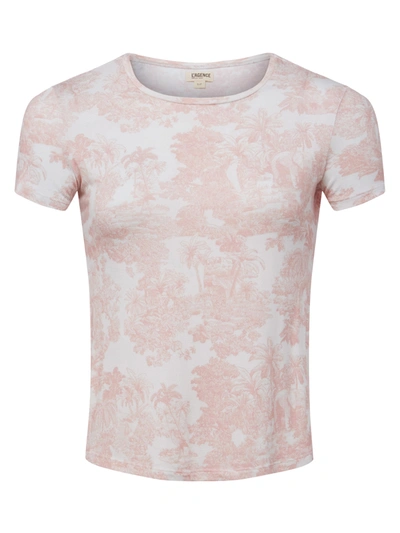 L Agence Ressi Printed Short Sleeve Crewneck Tee In Rose Tan Multi Tropical