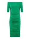L Agence Sequoia Ruched Off-shoulder Midi Dress In Grass Green