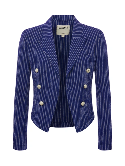 L Agence Wayne Linen Blazer In Navy/natural Stripe