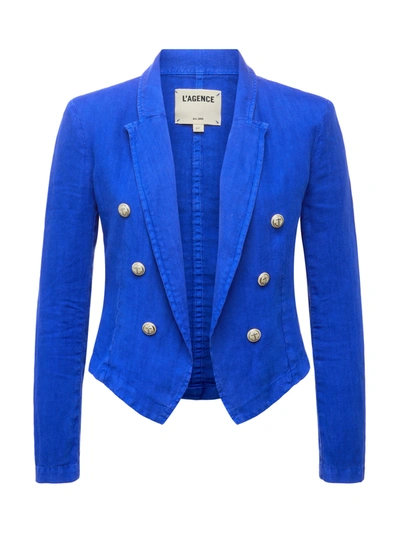 L Agence Wayne Linen Blazer In Surf Blue