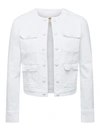 L Agence Yari Collarless Denim Jacket In Blanc
