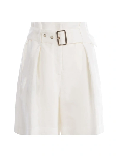 Pinko Shorts  Semplice In Linen Blend In Bianco