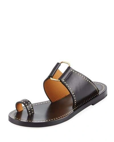 Isabel Marant Jeppy Flat Studded Leather Sandals, Black/dore